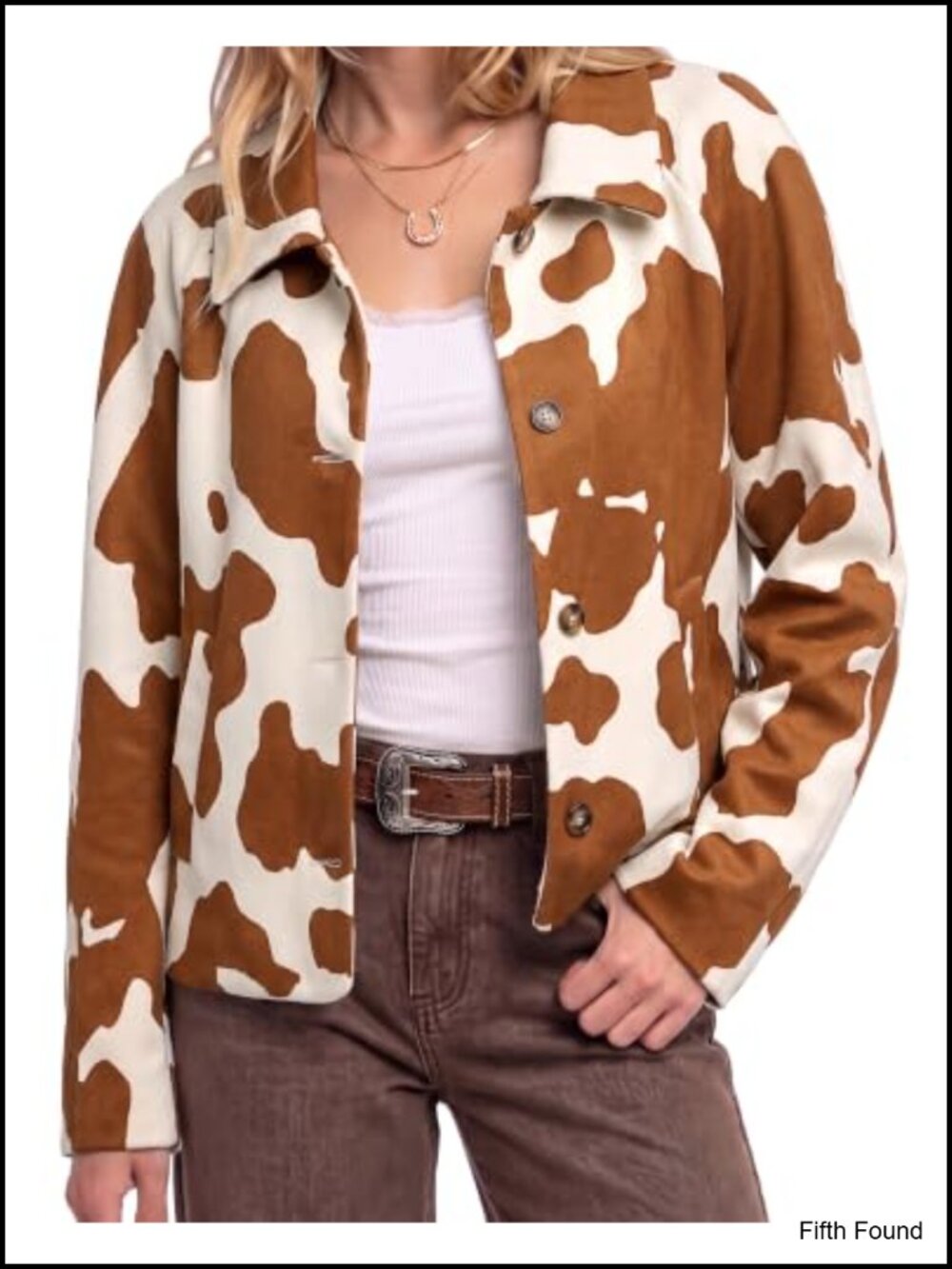 Faux Suede Cow Print Cropped Button Down Jacket Shacket